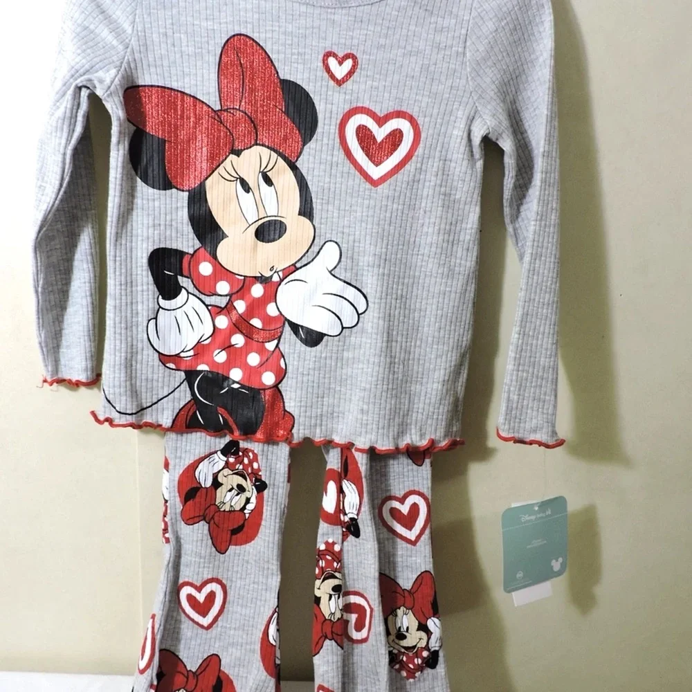 Disney Minnie Mouse Gray and Red Heart Pajama Set size 24 months NEW